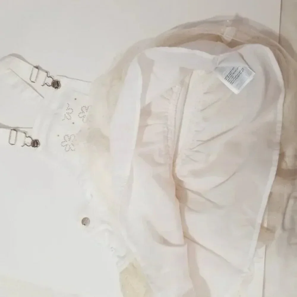 Nwt Mayoral white denim overall skirt sparkly bottom size 6 (F13)